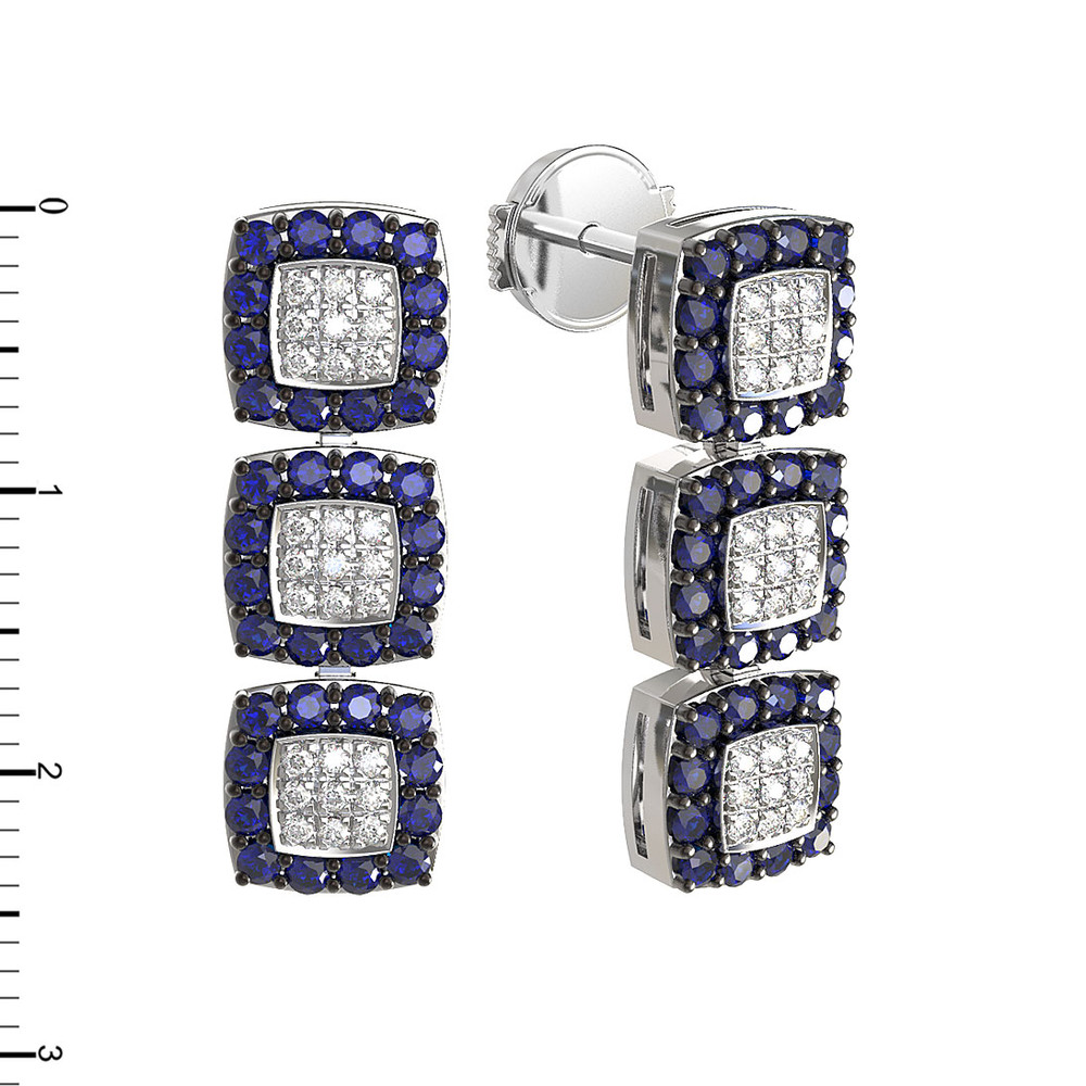 Серьги из белого золота c бриллиантами и сапфиром