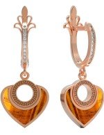Серьги из золота 585 пробы c фианитом и тигровым глазом