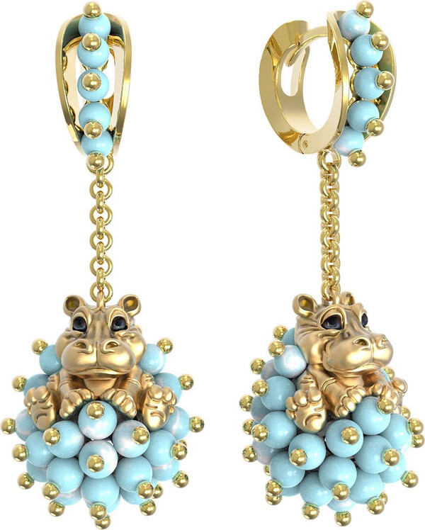 Серьги из лимонного золота c эмаль и бирюзой