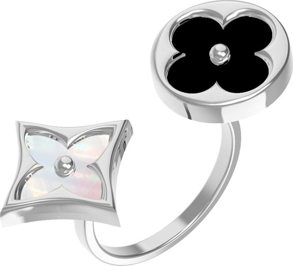 Кольцо из белого золота c ониксом и перламутром