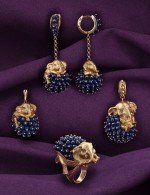 Серьги из золота 585 пробы c эмалью и лазуритом
