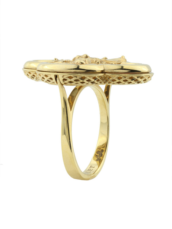 Кольцо из лимонного золота c эмаль и перламутром