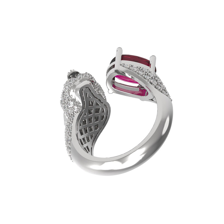 Кольцо из белого золота c бриллиантами, рубином и изумрудом