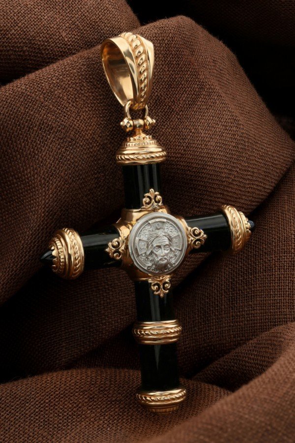 Крест из золота c ониксом и лазуритом