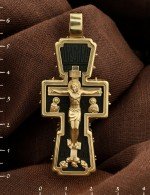 Крест из лимонного золота 585 пробы c эбеновым деревом