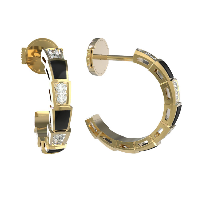 Серьги из лимонного золота c бриллиантами и ониксом