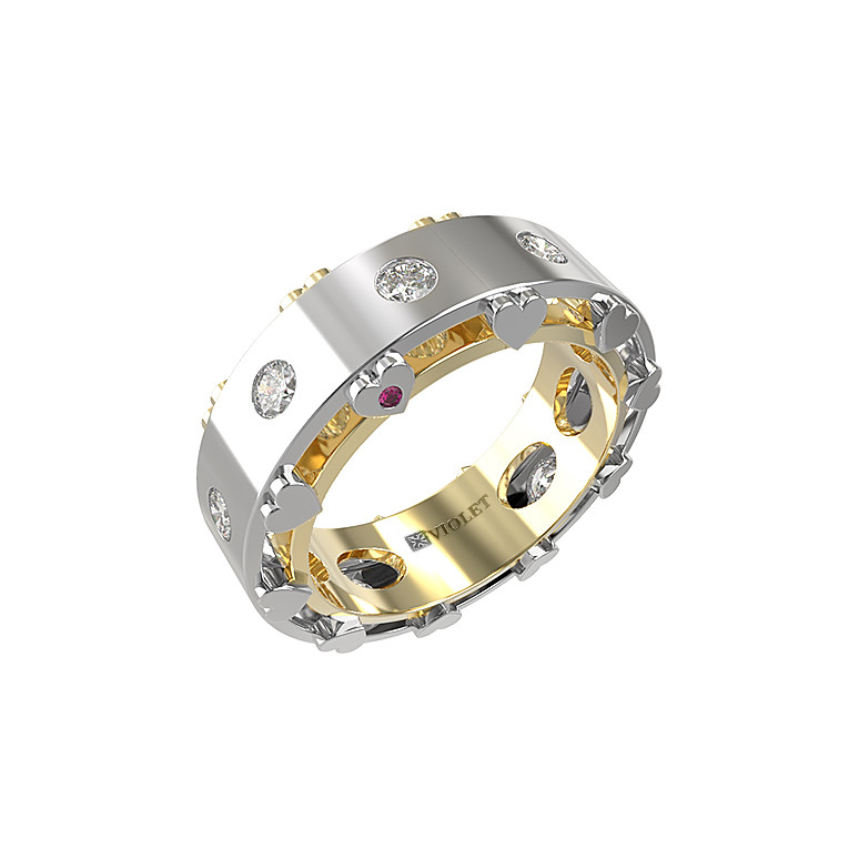 Кольцо из лимонного золота c бриллиантами и рубином