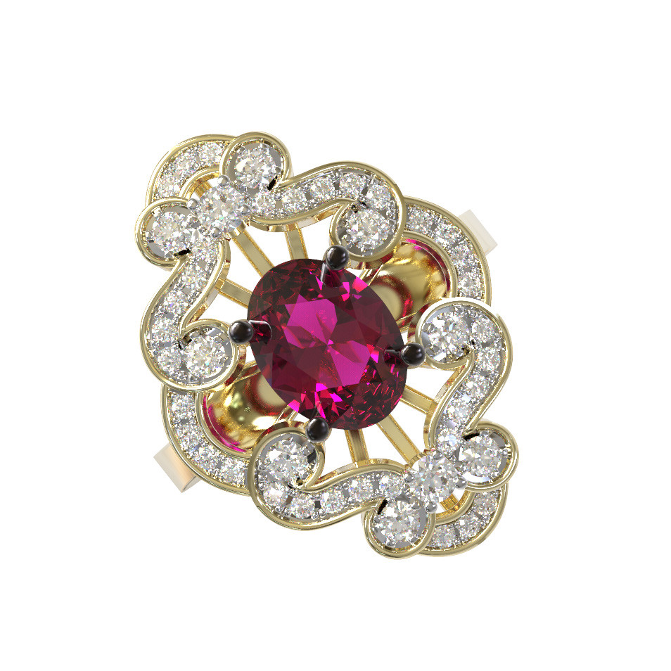 Кольцо из лимонного золота c бриллиантами и рубином