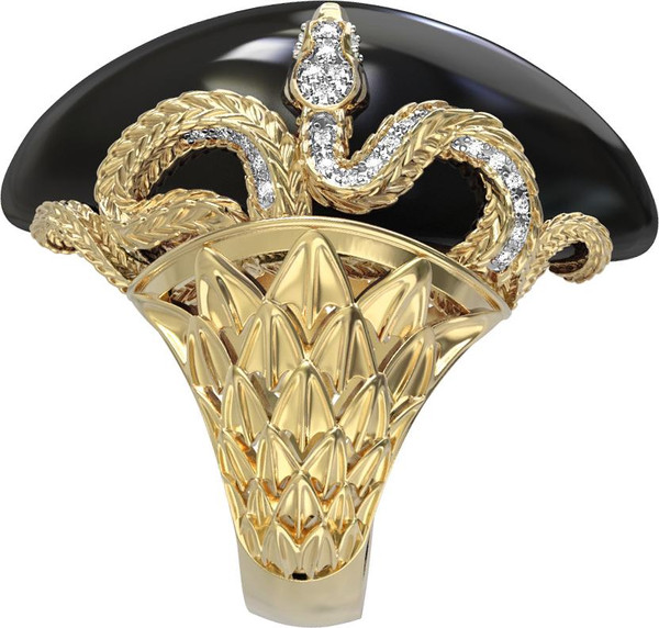 Кольцо из лимонного золота c бриллиантами и ониксом