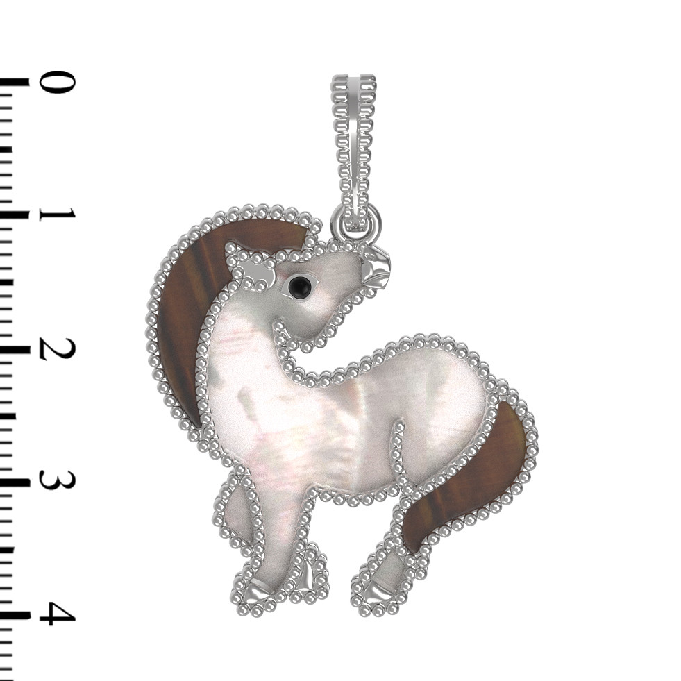 Подвеска из белого золота c эмаль , тигровым глазом и перламутром