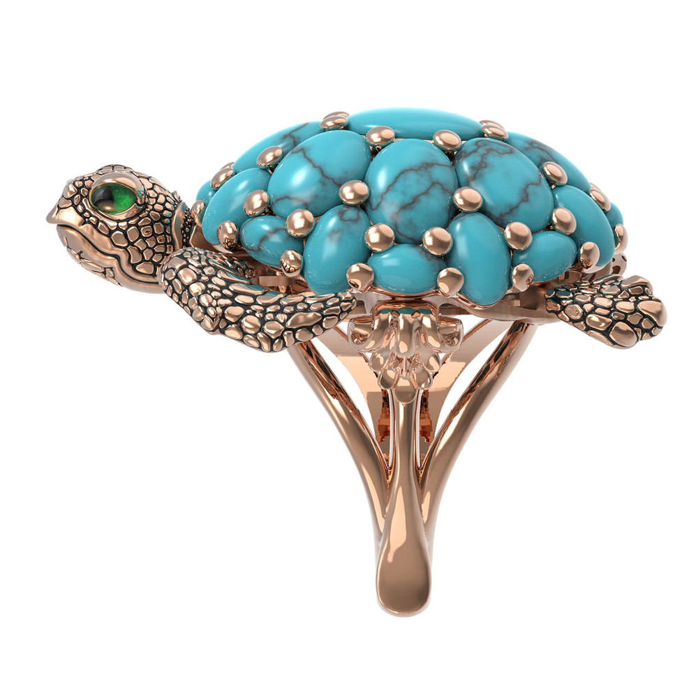 Кольцо из золота c эмаль и бирюзой