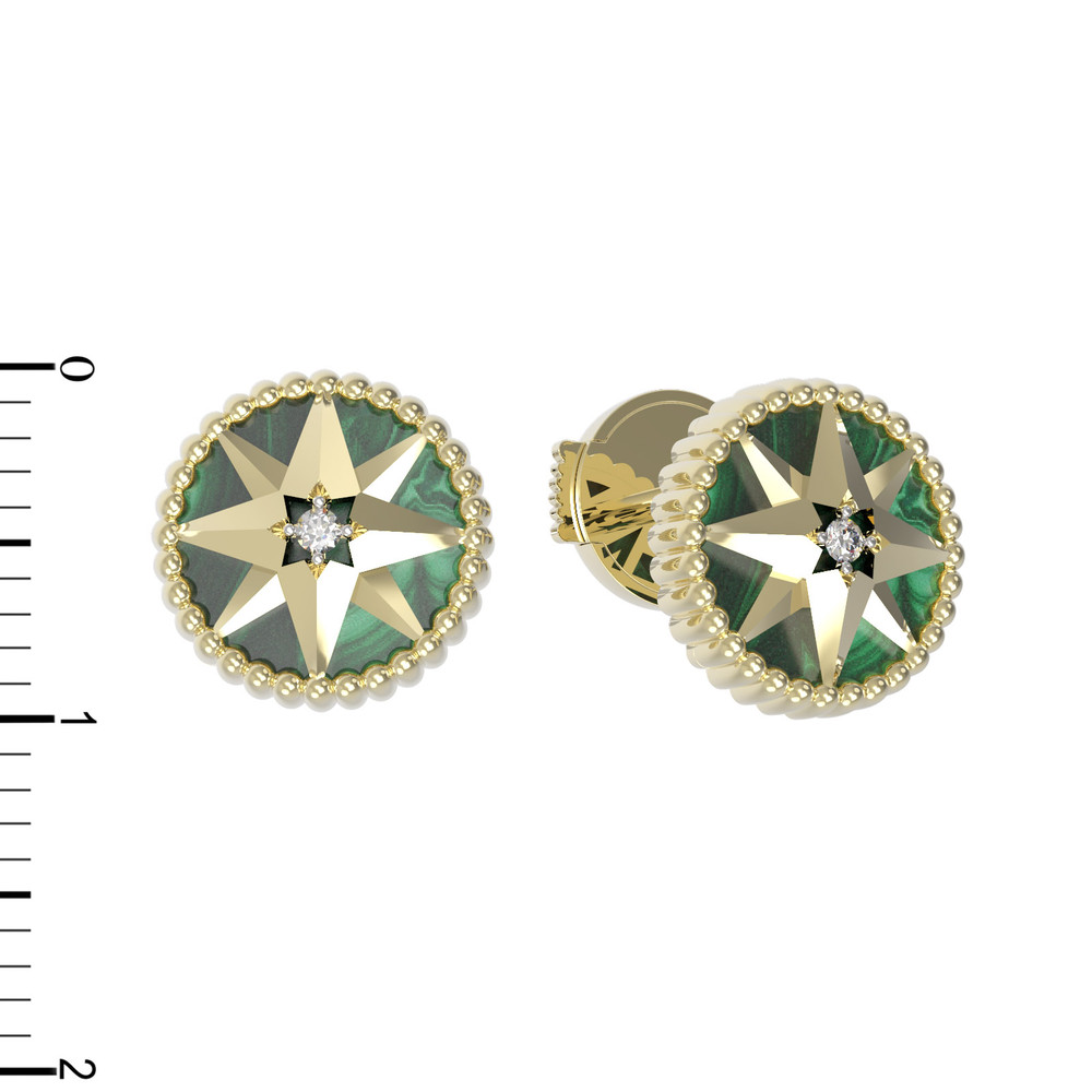 Серьги из лимонного золота c фианитом и малахитом