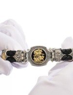 Браслет из серебра 925 пробы и золота 750 пробы c кожаным шнурком и ониксом