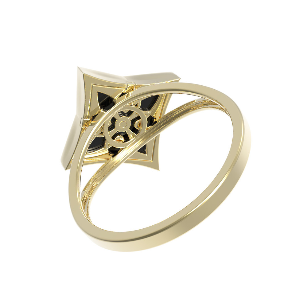 Кольцо из лимонного золота c бриллиантами и ониксом