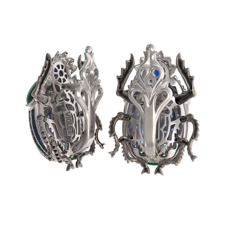Серьги из белого золота c эмаль , фианитом и сапфиром