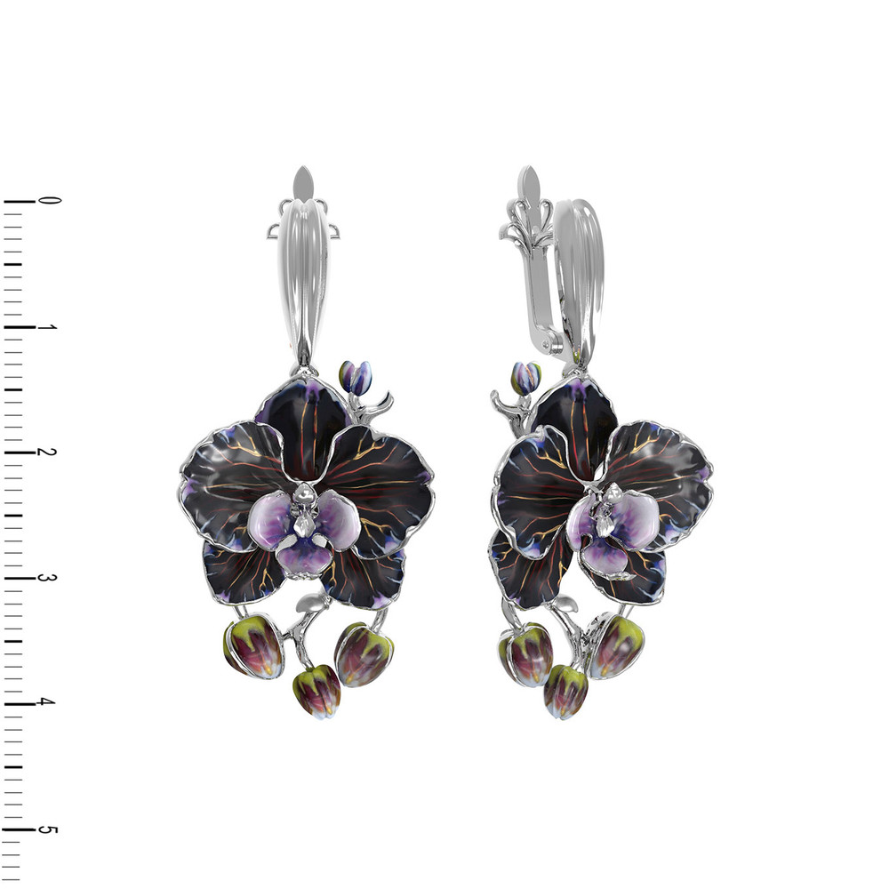 Серьги из белого золота c эмаль