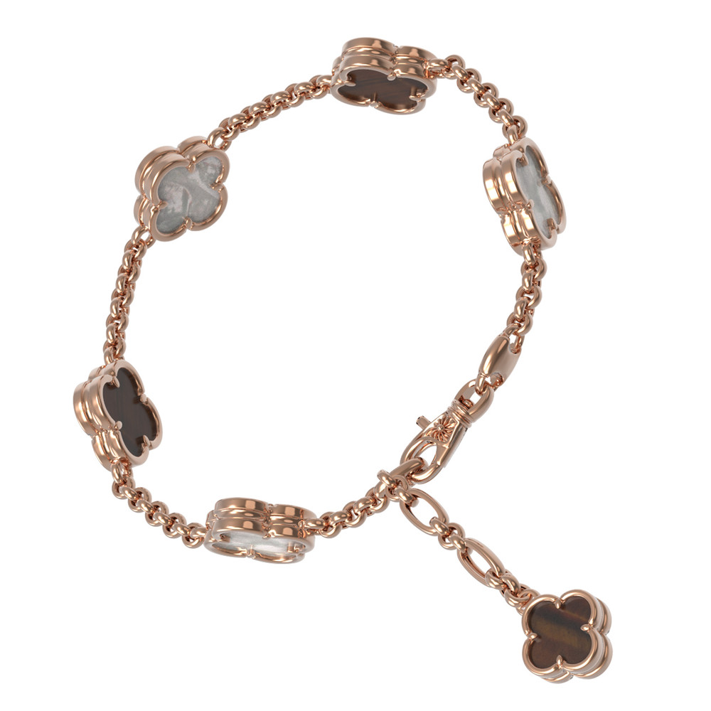 Браслет из золота c тигровым глазом и перламутром