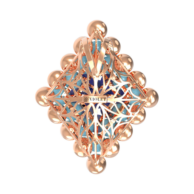 Подвеска из золота c бирюзой и лазуритом