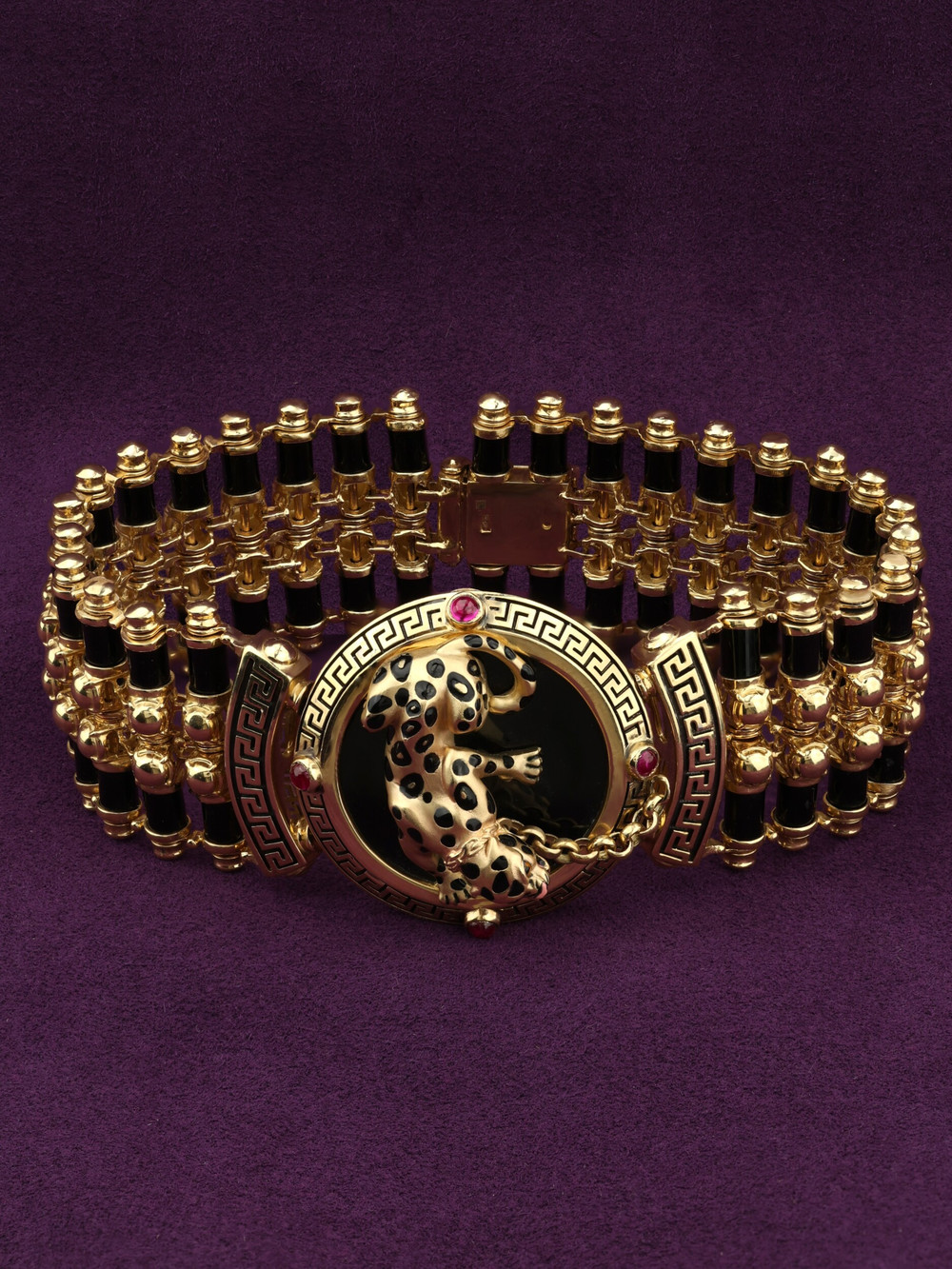 Браслет из лимонного золота c эмаль , ониксом и рубином