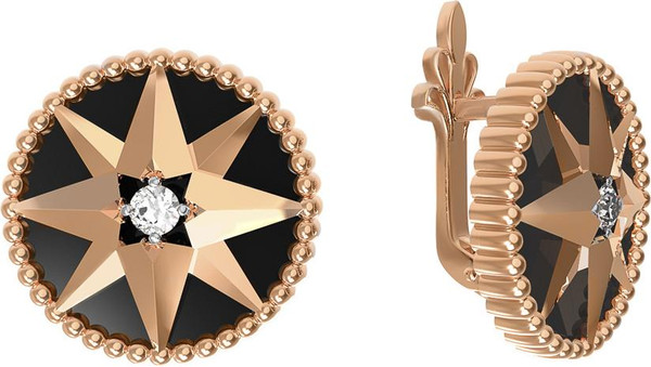 Серьги из золота c фианитом и ониксом