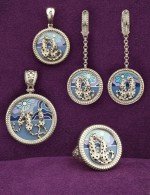 Серьги из белого золота 585 пробы c эмалью