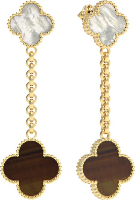 Серьги из лимонного золота c тигровым глазом и перламутром