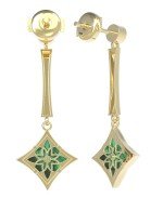Серьги из лимонного золота 585 пробы c фианитом и малахитом