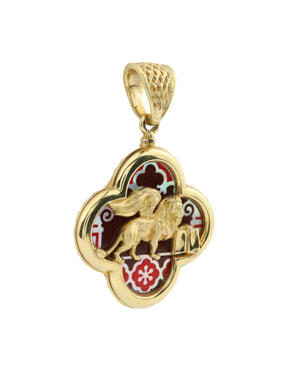 Подвеска из лимонного золота c эмаль и перламутром