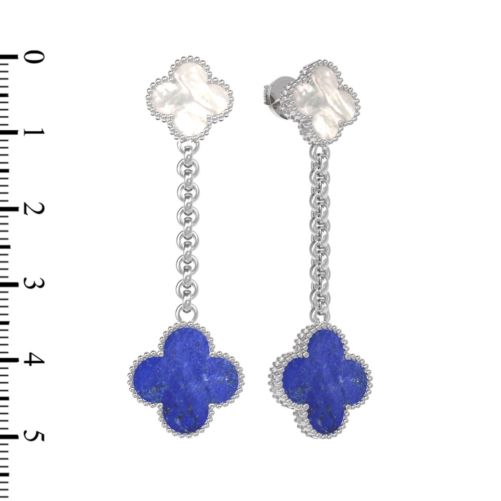 Серьги из белого золота c лазуритом и перламутром