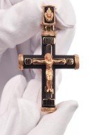Крест из золота 585 пробы c эмалью и эбеновым деревом