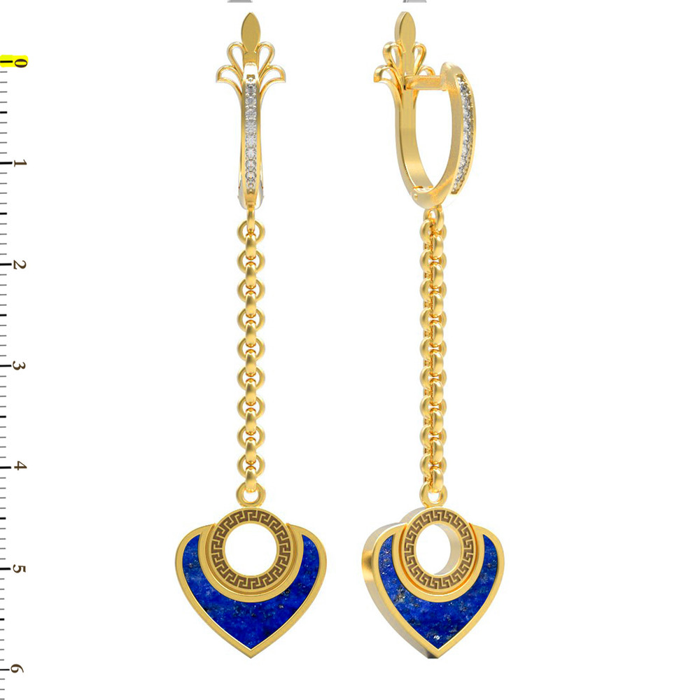 Серьги из лимонного золота c фианитом и лазуритом