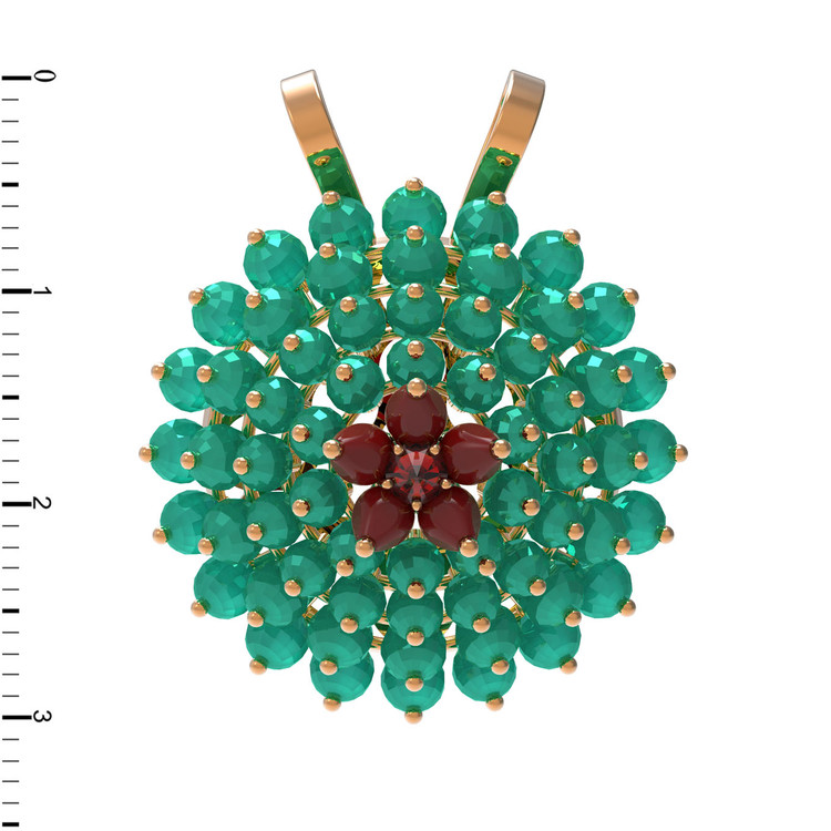 Подвеска из золота c гранатом, хризопразом и кораллом