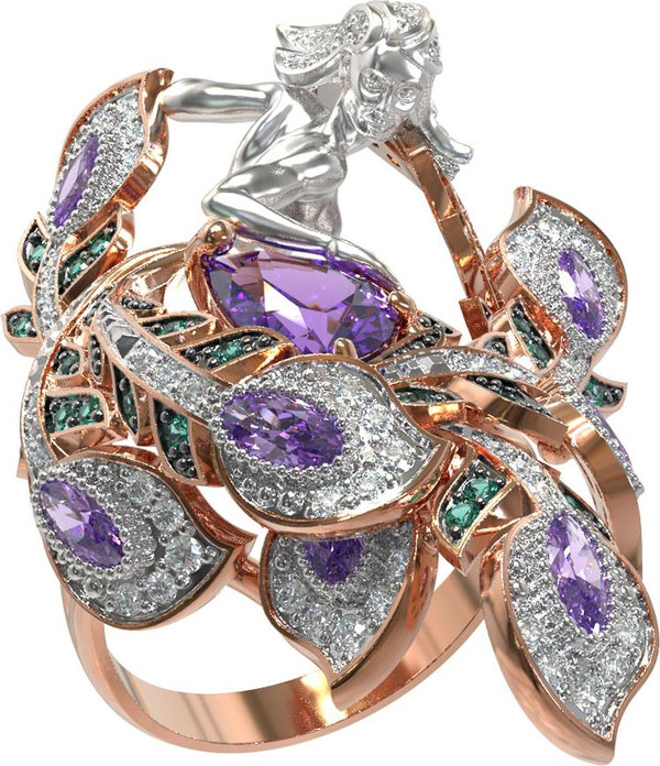 Кольцо из золота c фианитом и аметистом