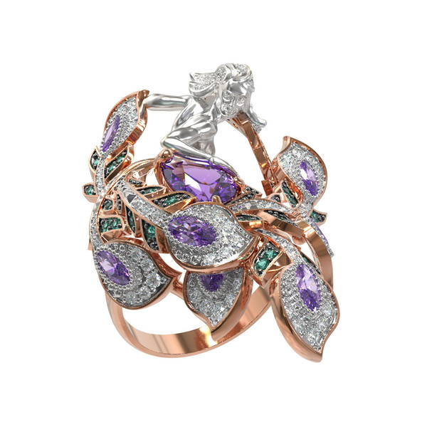 Кольцо из золота c фианитом и аметистом