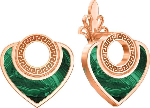 Серьги из золота 585 пробы c малахитом