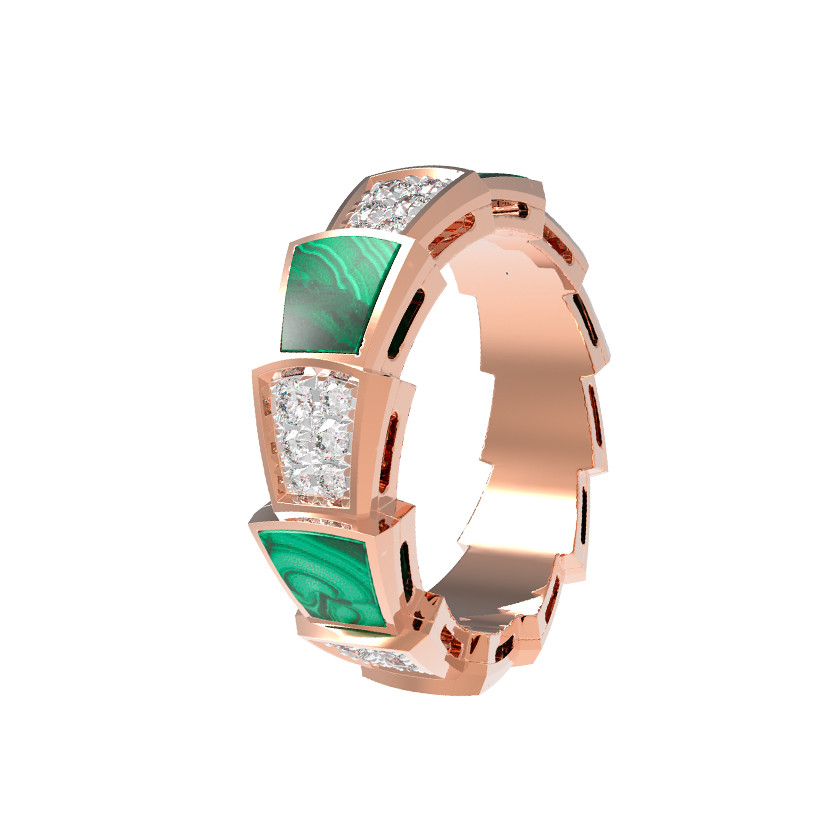 Кольцо из золота c бриллиантами и малахитом