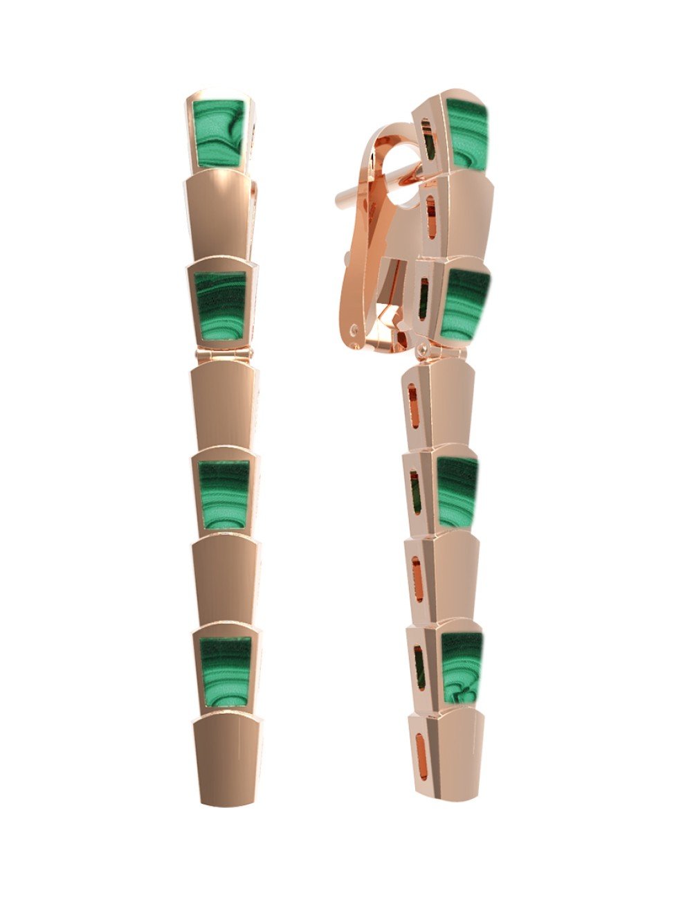Серьги из золота 585 пробы c малахитом