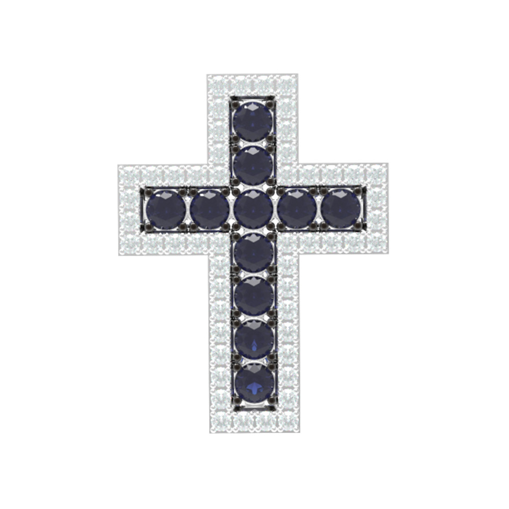 Крест из белого золота c бриллиантами и сапфиром