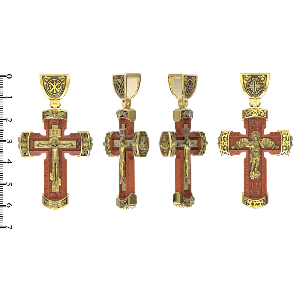 Крест из лимонного золота c деревом груши