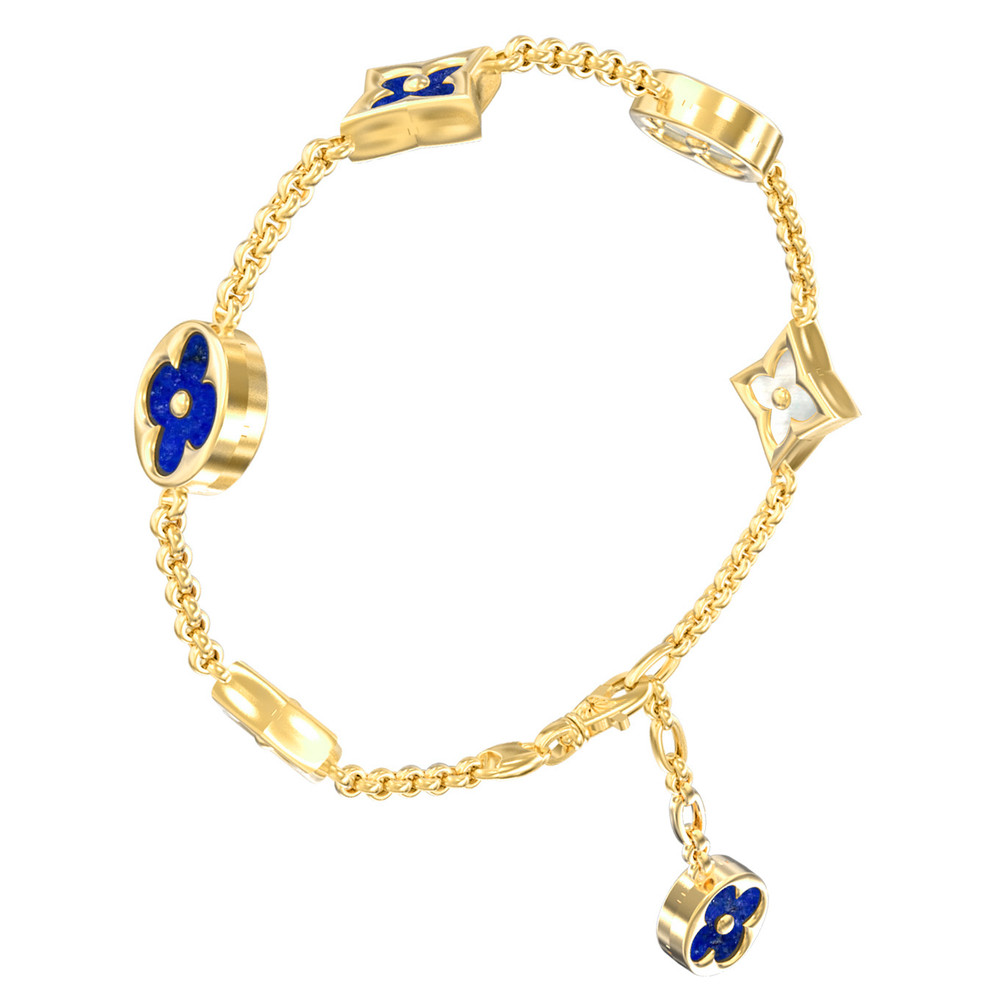 Браслет из лимонного золота c лазуритом и перламутром