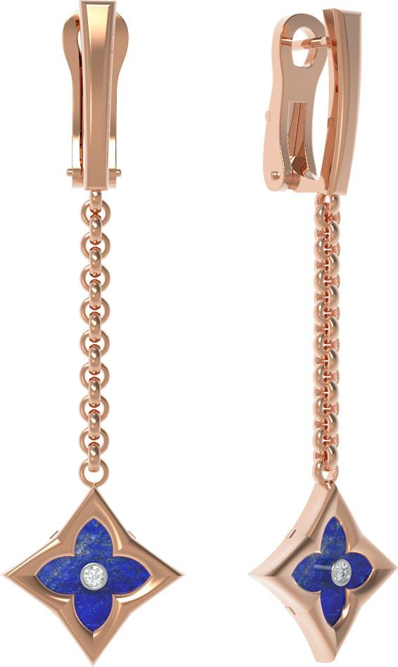 Серьги из золота c бриллиантами и лазуритом