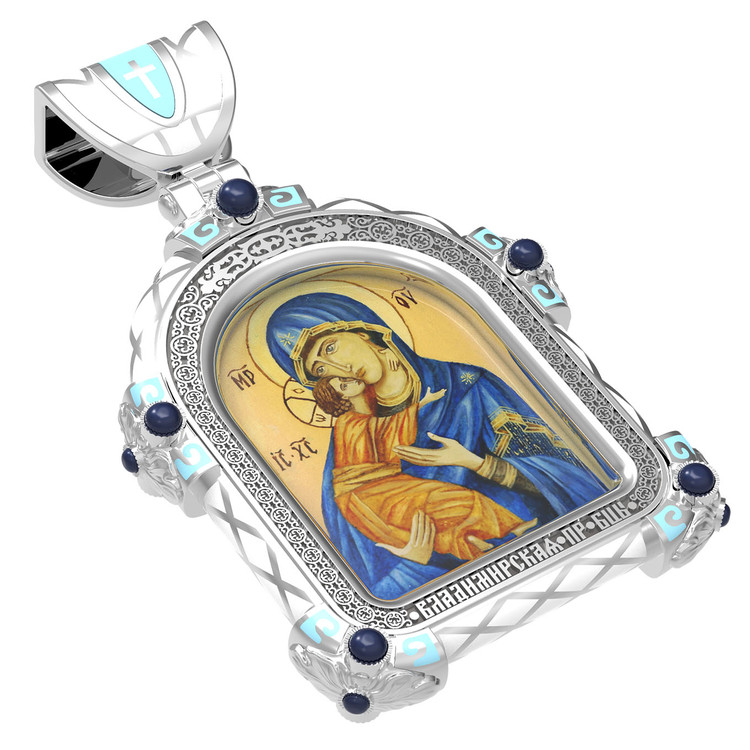 Образок из белого золота c эмаль , иконописью и темперой