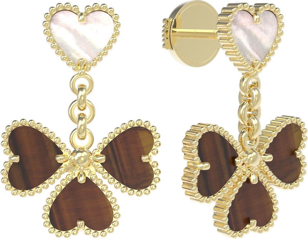 Серьги из лимонного золота c тигровым глазом и перламутром