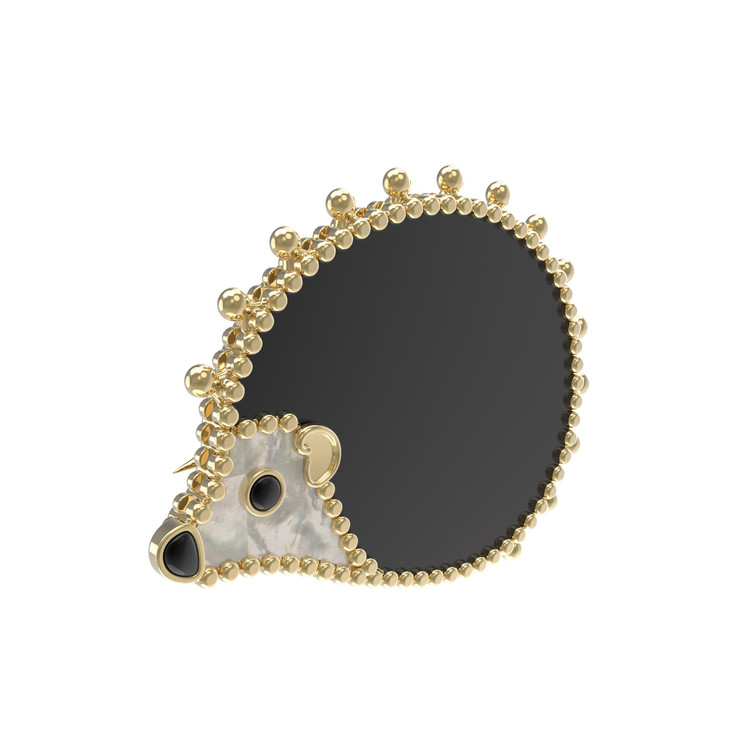 Брошь из лимонного золота c эмаль , ониксом и перламутром