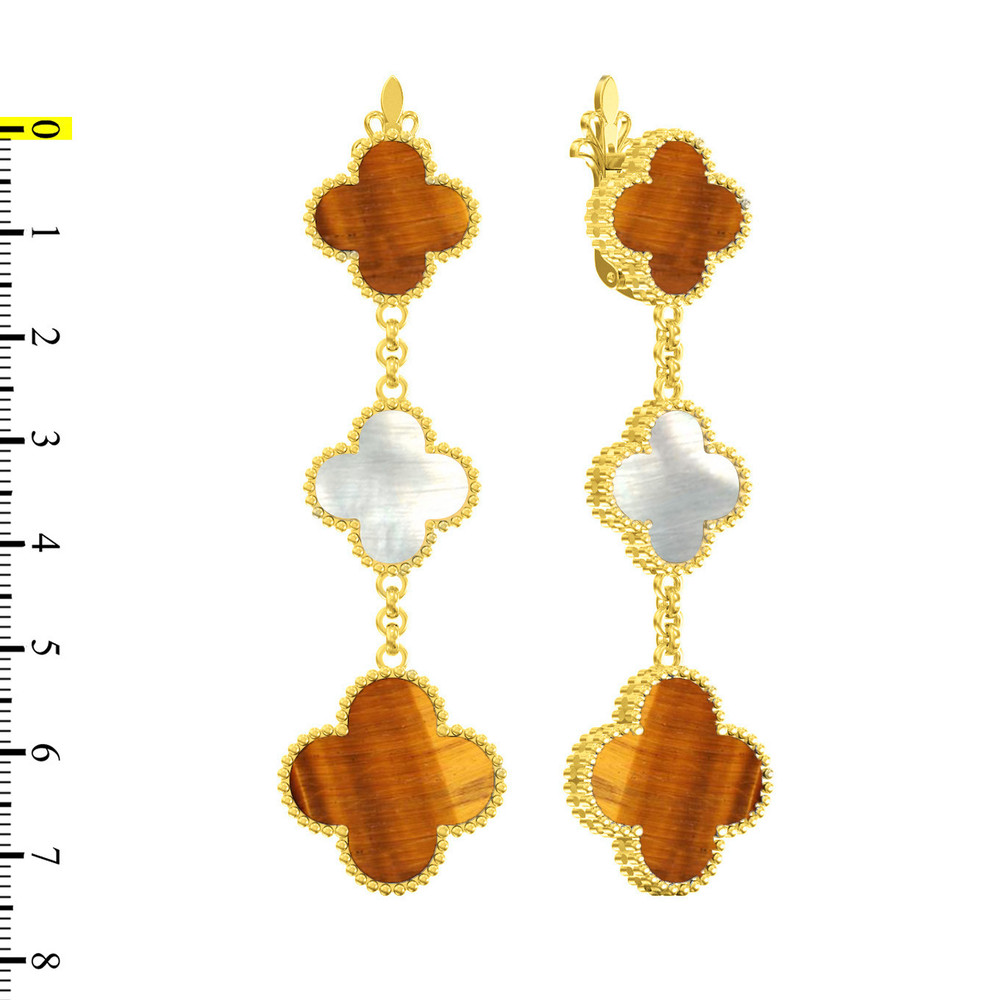 Серьги из лимонного золота c тигровым глазом и перламутром