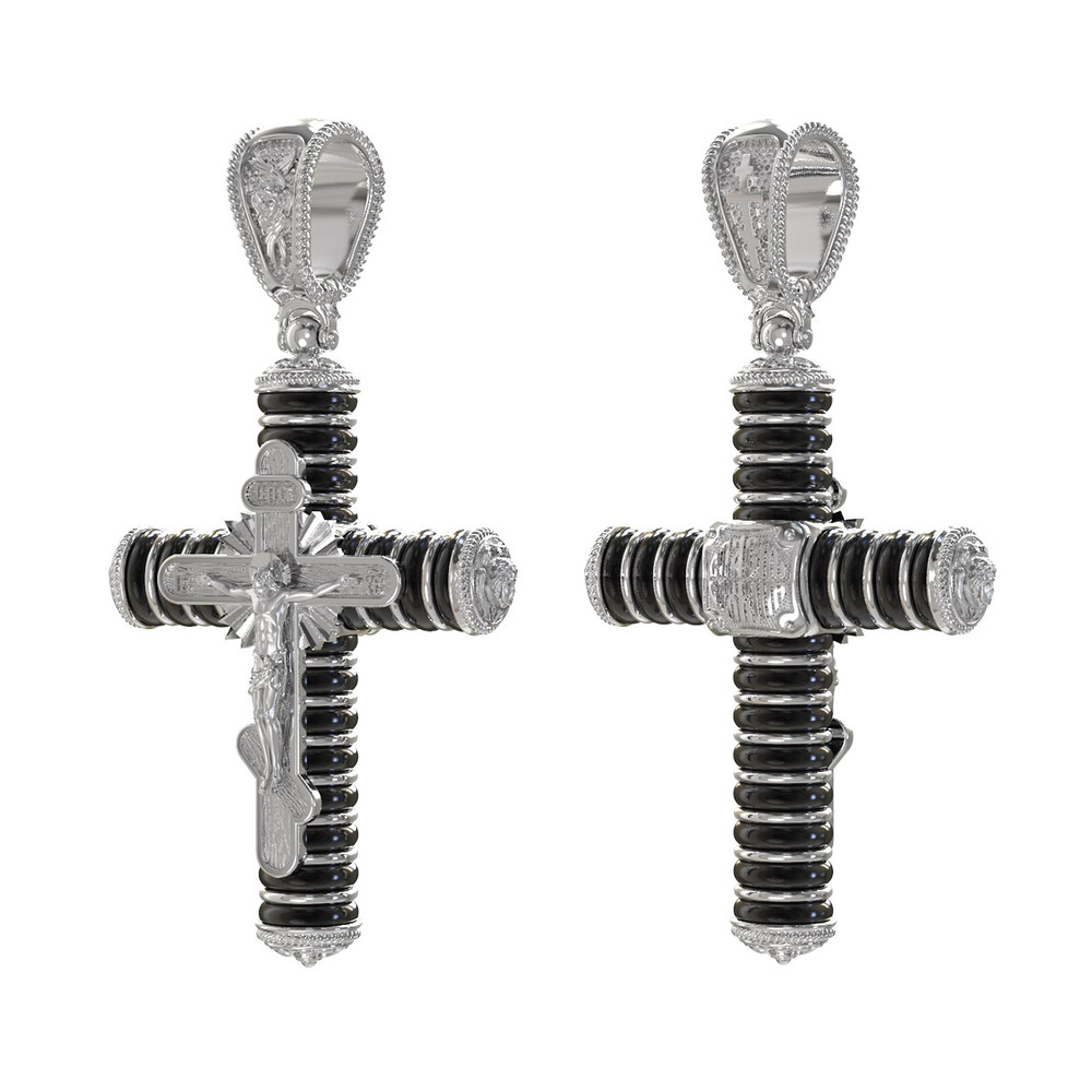 Крест из белого золота c ониксом