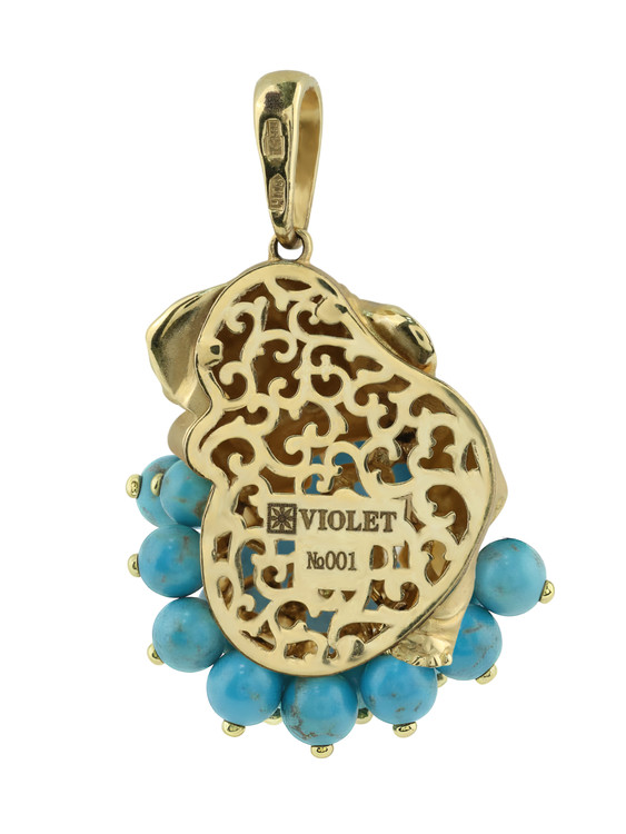 Подвеска из лимонного золота c эмаль и бирюзой