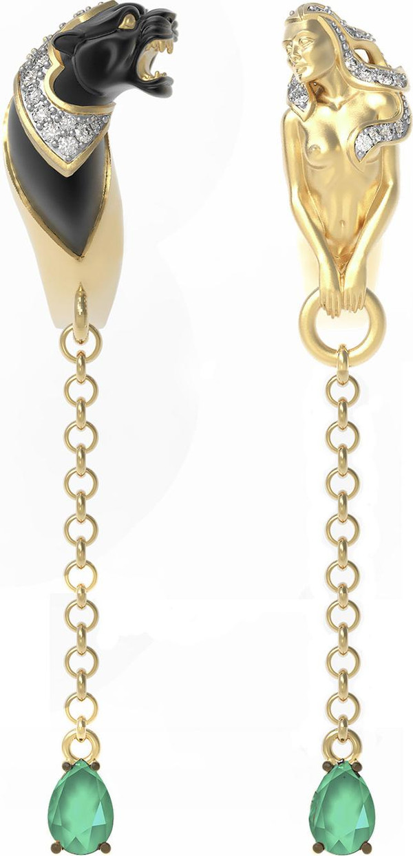 Серьги из лимонного золота c фианитом и хризопразом