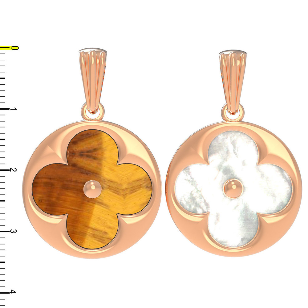 Подвеска из золота c тигровым глазом и перламутром