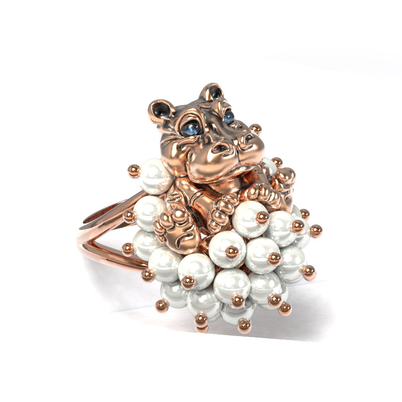 Кольцо из золота c эмаль и жемчугом